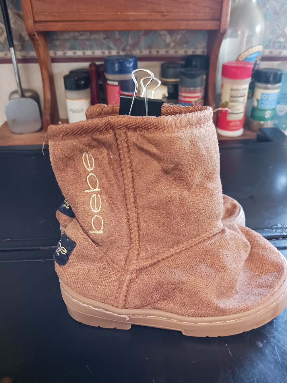 bebe Kids Tan Plush Boot - Cozy Slip-On Winter Boot